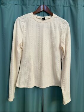 SHEIN Cream Cable-Knit Long Sleeve Crew Top (Size XL but more like a M/L)